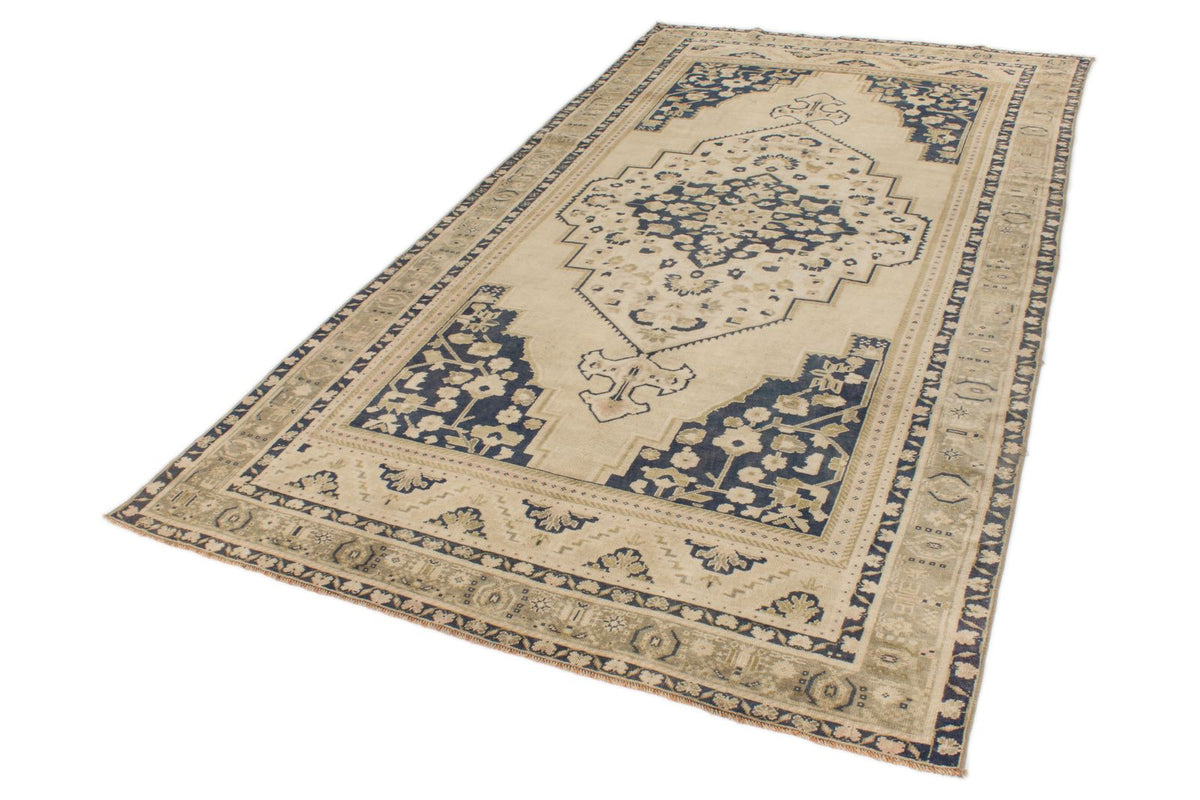 5x10 Ivory and Blue Turkish Tribal Runner