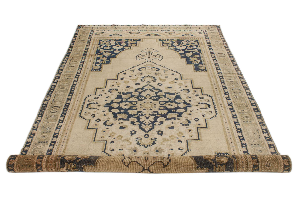 5x10 Ivory and Blue Turkish Tribal Runner