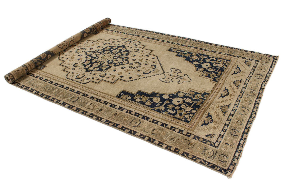 5x10 Ivory and Blue Turkish Tribal Runner
