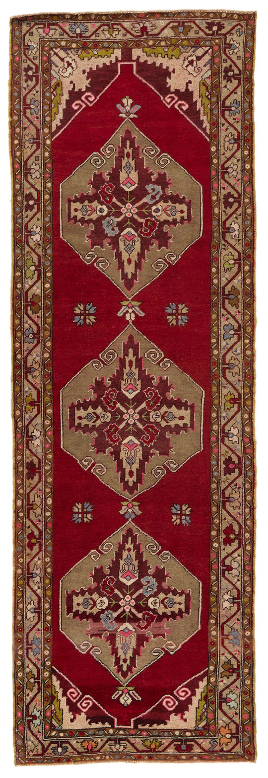 4x11 Red and Green Turkish Tribal Runner