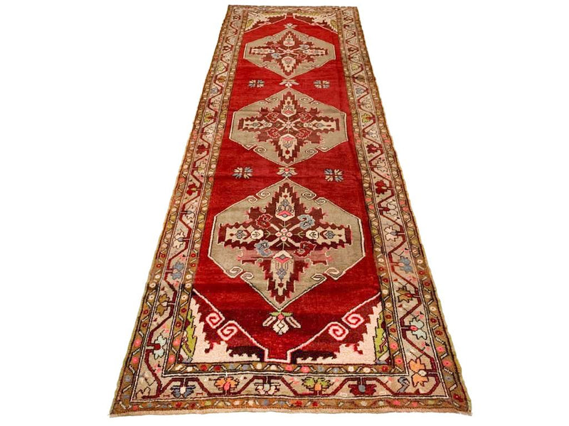 4x11 Red and Green Turkish Tribal Runner