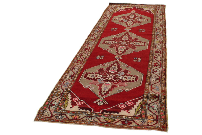 4x11 Red and Green Turkish Tribal Runner