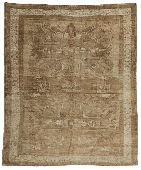7x9 Brown and Beige Turkish Tribal Rug