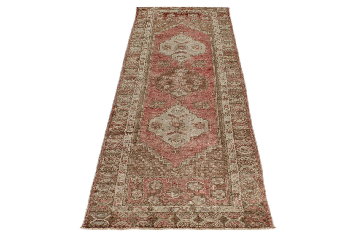 3x8 Red and Beige Turkish Tribal Runner