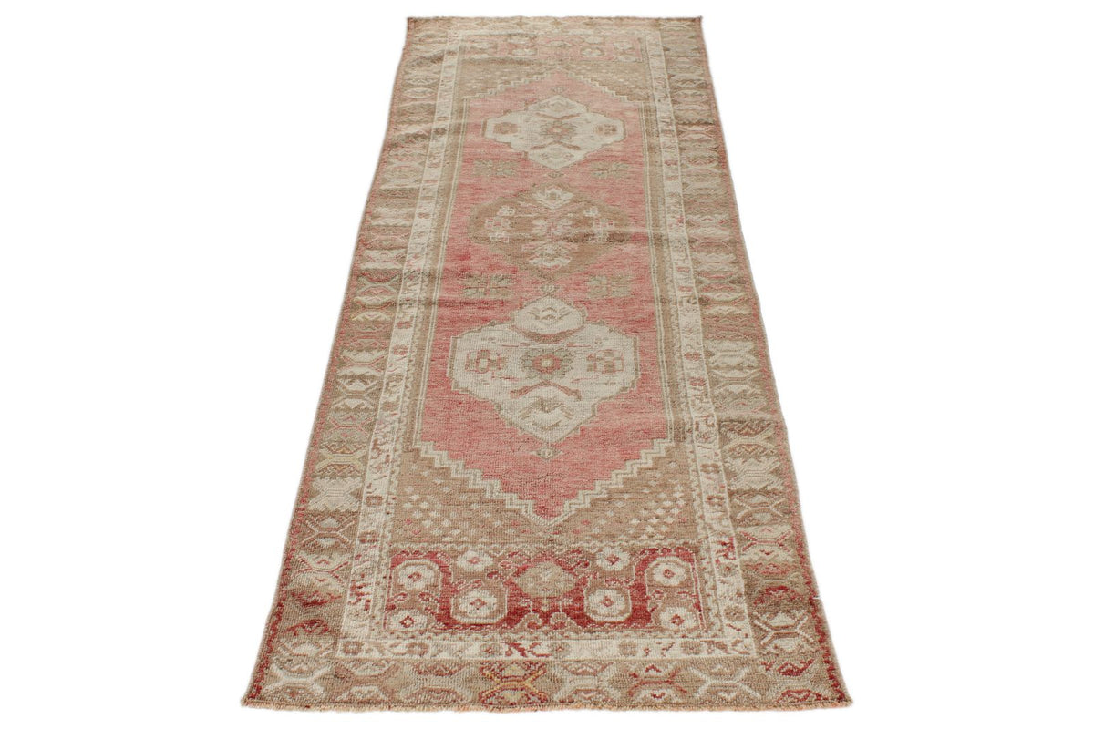 3x8 Red and Beige Turkish Tribal Runner