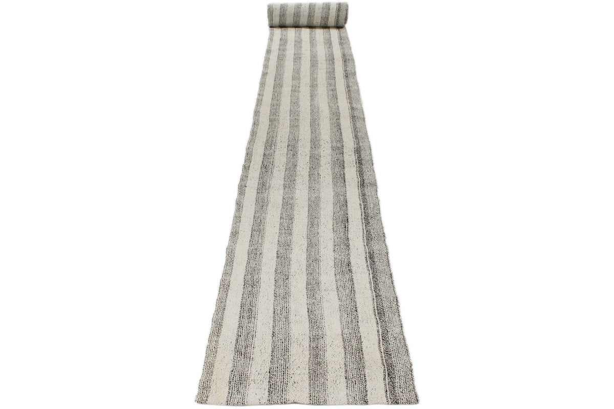 2x41 Gray and Beige Turkish Tribal Runner