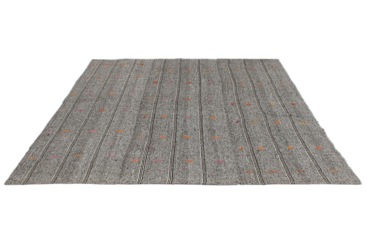8x8 Gray and Beige Turkish Tribal Rug