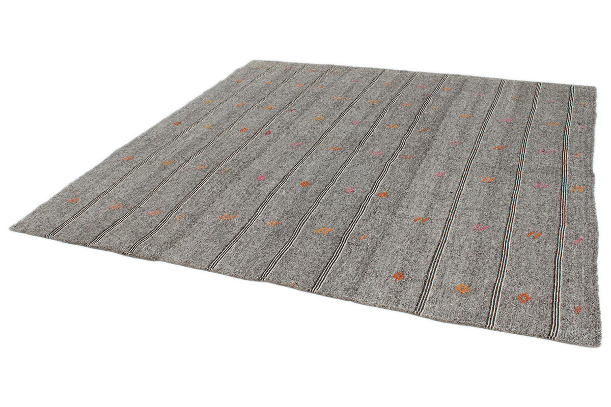 8x8 Gray and Beige Turkish Tribal Rug