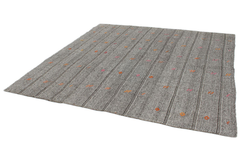 8x8 Gray and Beige Turkish Tribal Rug