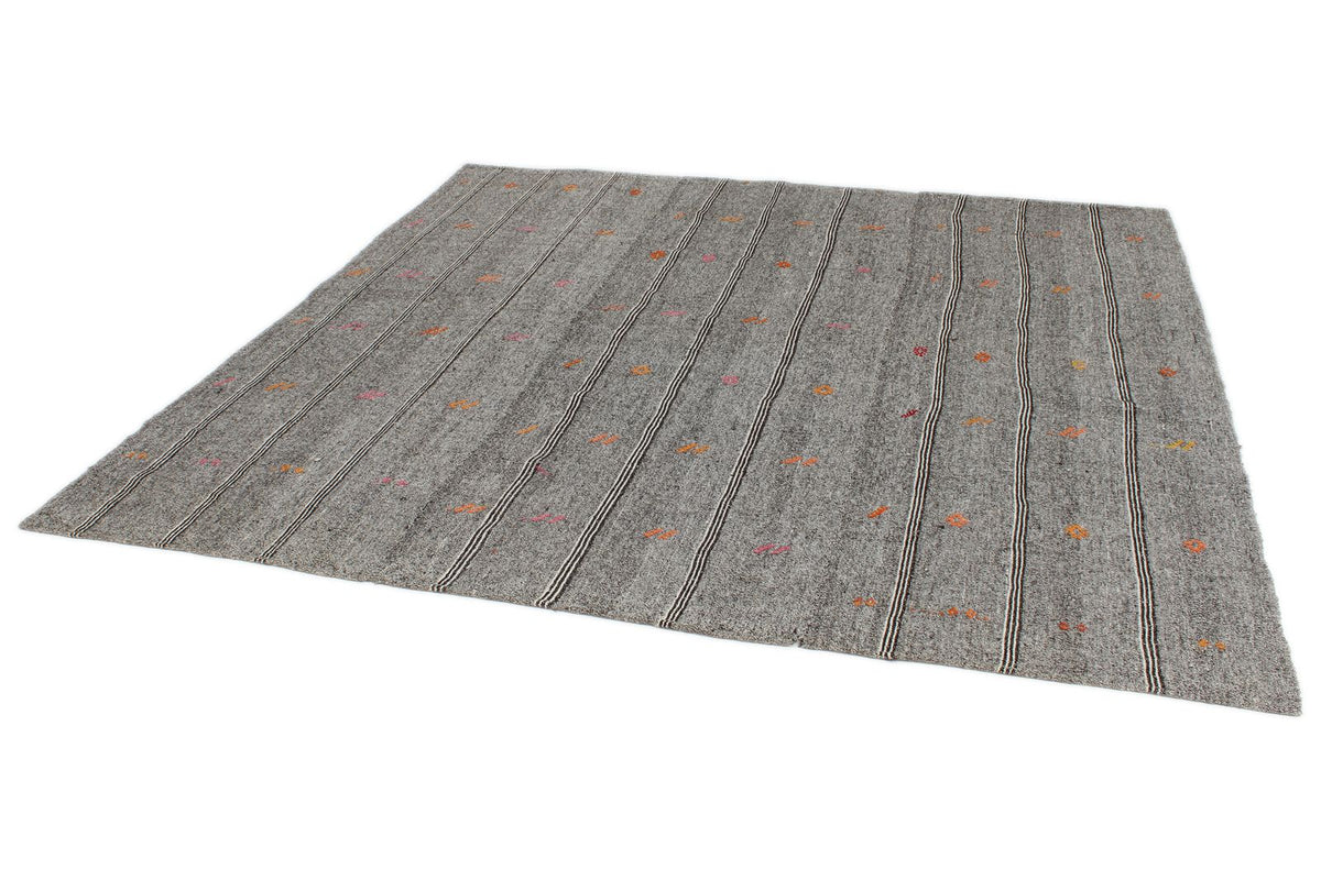8x8 Gray and Beige Turkish Tribal Rug
