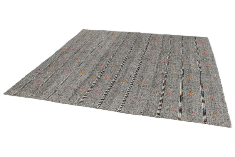 8x8 Gray and Beige Turkish Tribal Rug