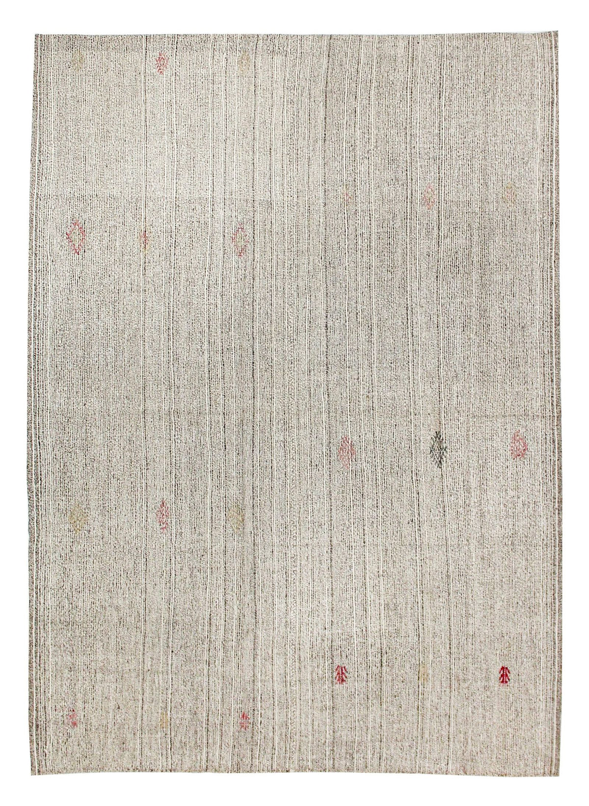 7x10 Ivory and Beige Turkish Tribal Rug