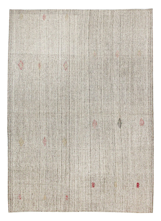 7x10 Ivory and Beige Turkish Tribal Rug