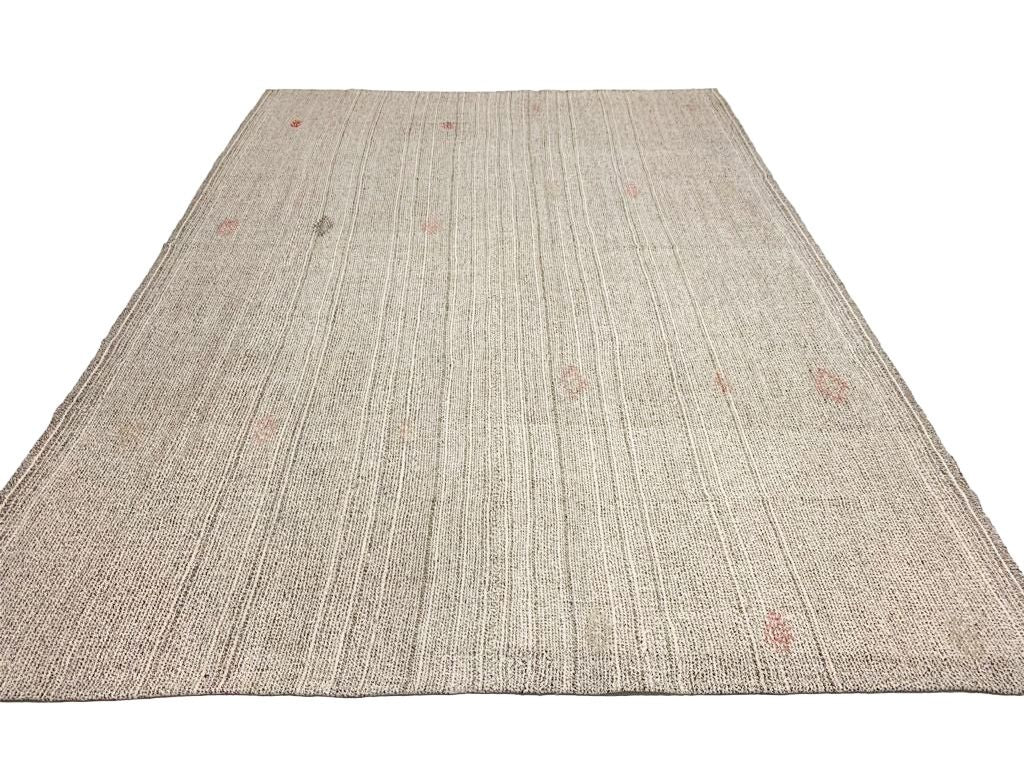7x10 Ivory and Beige Turkish Tribal Rug