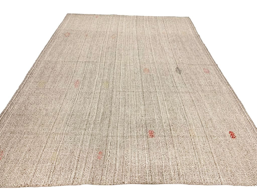 7x10 Ivory and Beige Turkish Tribal Rug
