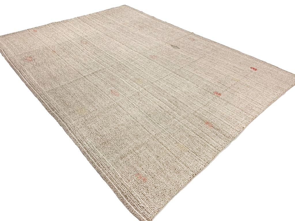 7x10 Ivory and Beige Turkish Tribal Rug