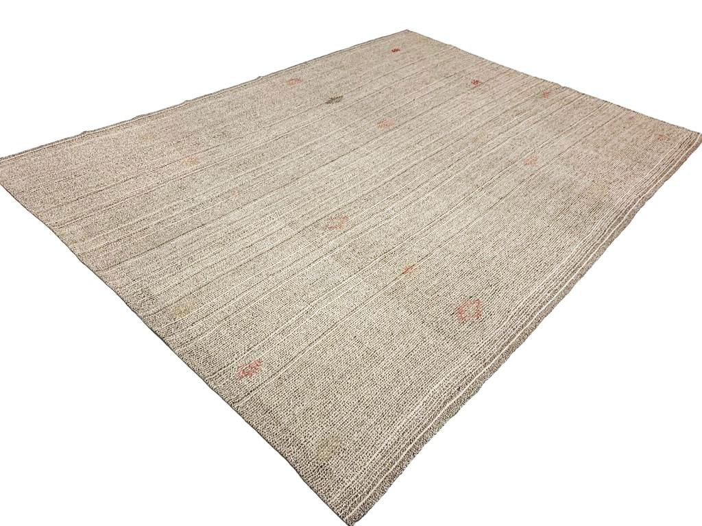 7x10 Ivory and Beige Turkish Tribal Rug