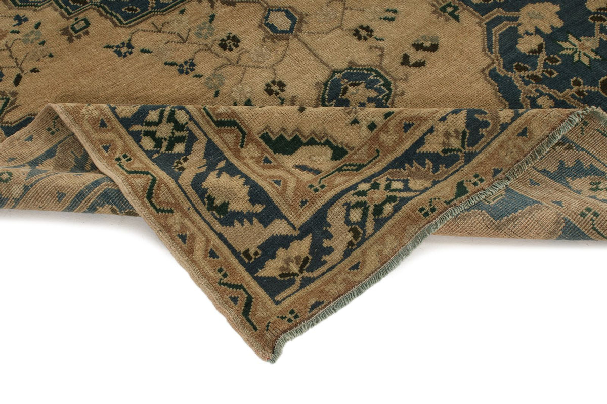 5x10 Blue and Ivory Turkish Tribal Rug