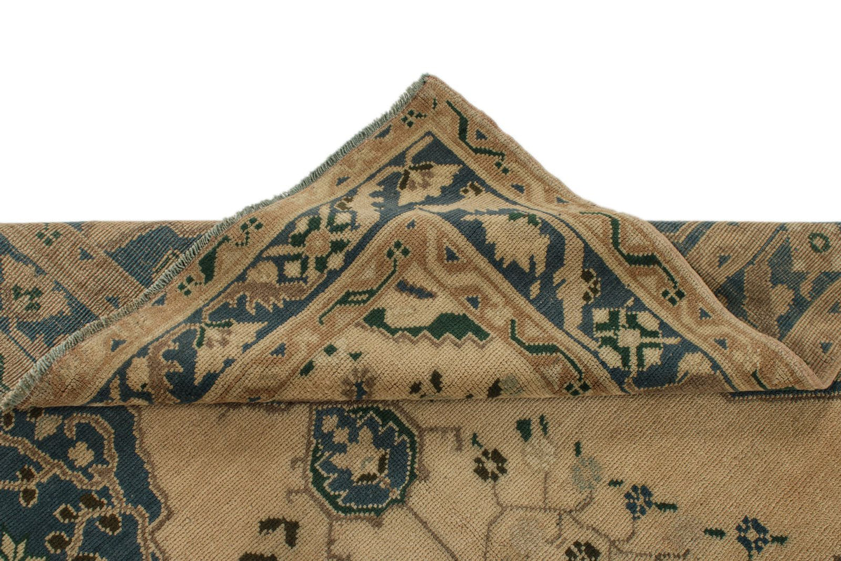 5x10 Blue and Ivory Turkish Tribal Rug