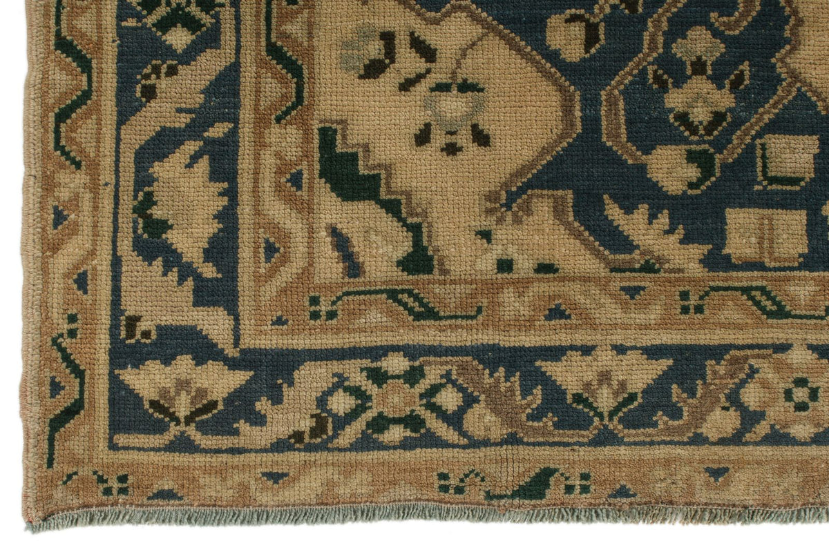 5x10 Blue and Ivory Turkish Tribal Rug