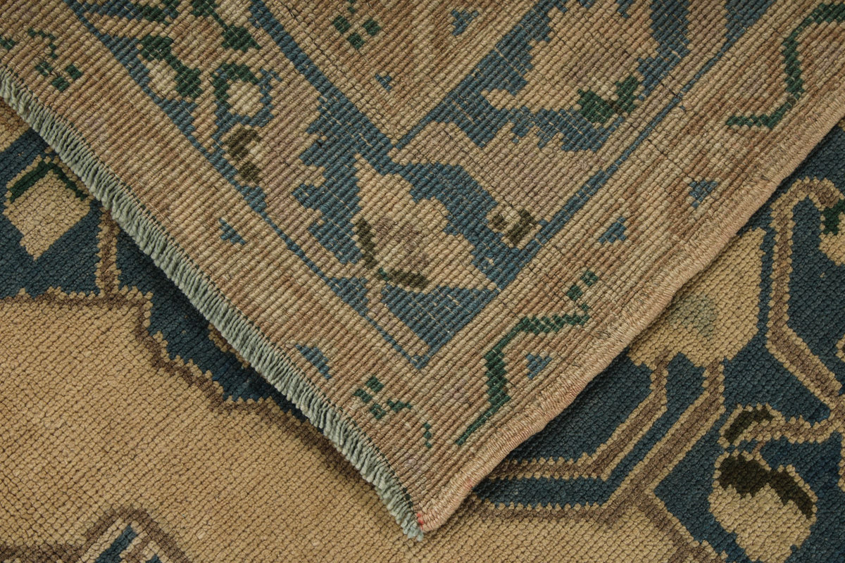 5x10 Blue and Ivory Turkish Tribal Rug