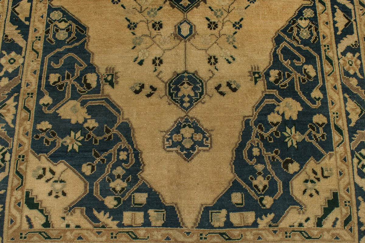 5x10 Blue and Ivory Turkish Tribal Rug