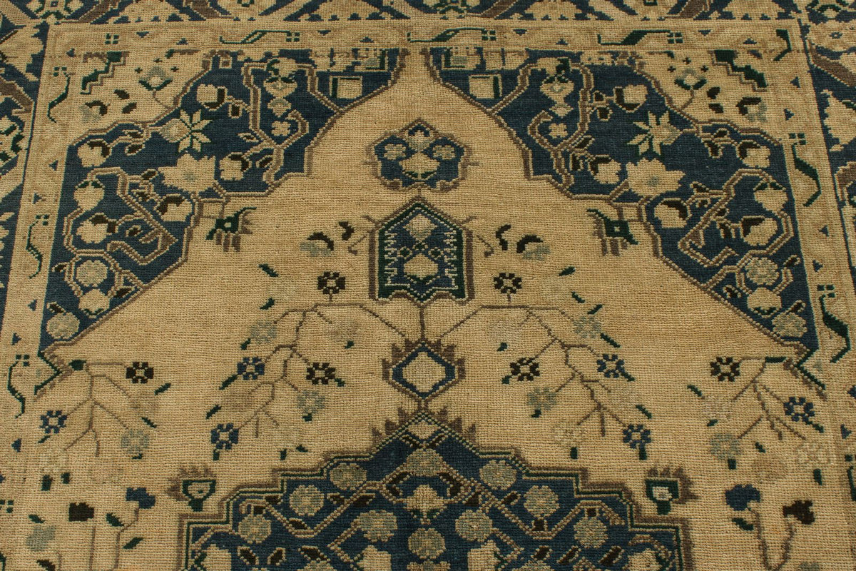 5x10 Blue and Ivory Turkish Tribal Rug