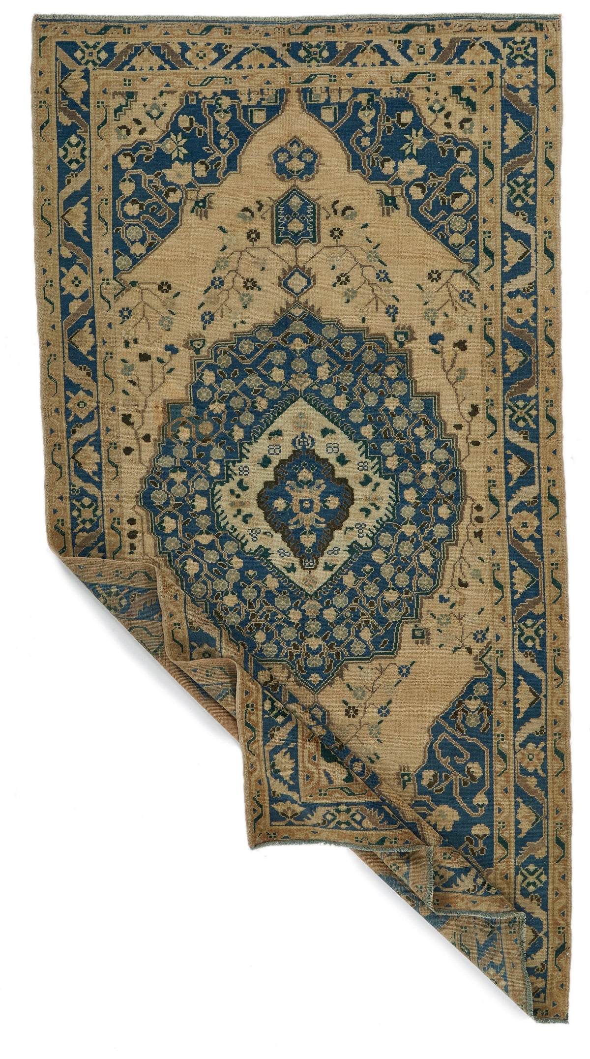 5x10 Blue and Ivory Turkish Tribal Rug