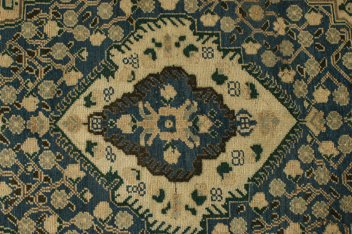 5x10 Blue and Ivory Turkish Tribal Rug