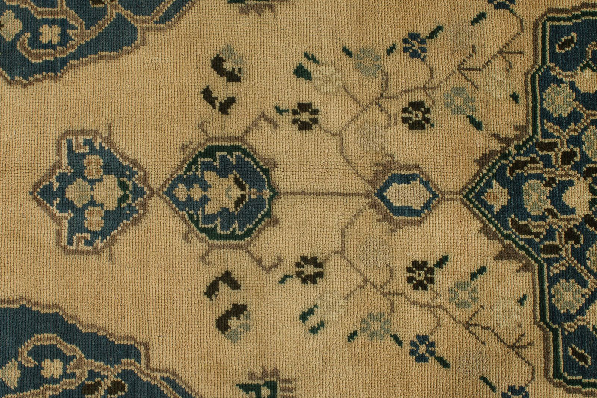 5x10 Blue and Ivory Turkish Tribal Rug