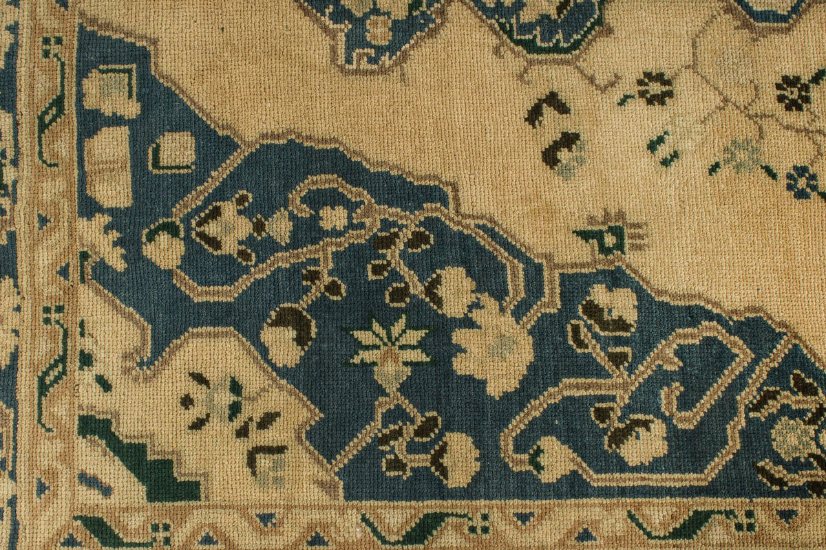 5x10 Blue and Ivory Turkish Tribal Rug