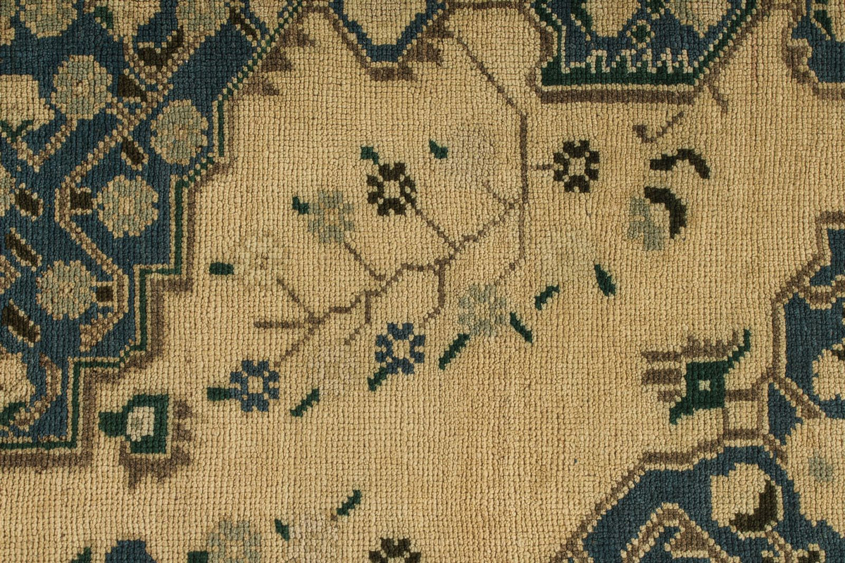 5x10 Blue and Ivory Turkish Tribal Rug