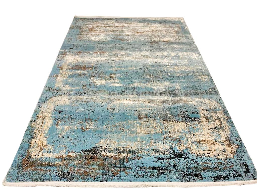 5x8 Blue and Beige Turkish Antep Rug