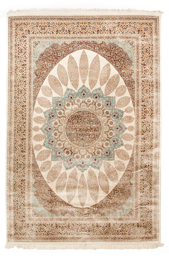 7x10 Beige and Blue Turkish Antep Rug