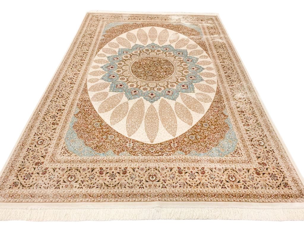 7x10 Beige and Blue Turkish Antep Rug