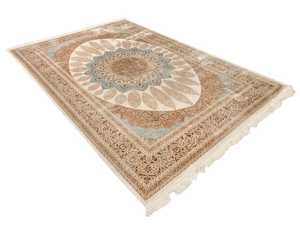 7x10 Beige and Blue Turkish Antep Rug