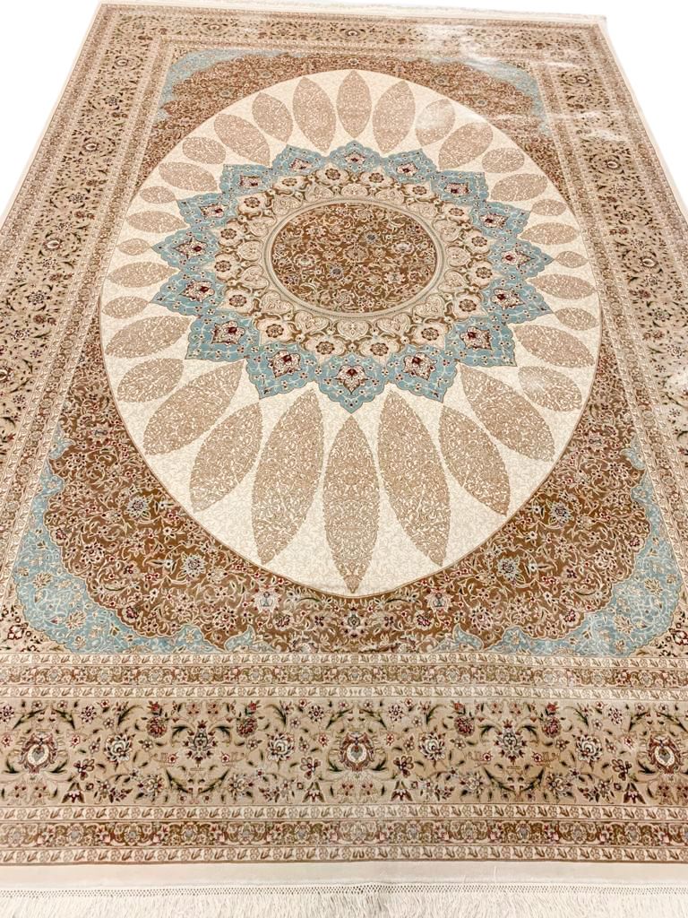 7x10 Beige and Blue Turkish Antep Rug