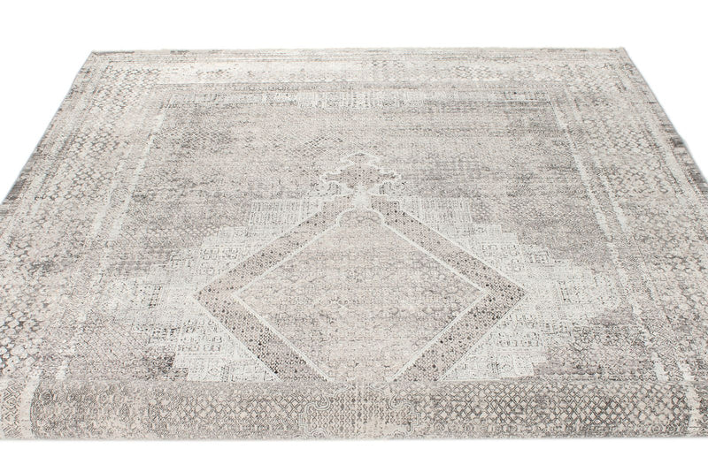 7x10 Gray and White Turkish Antep Rug