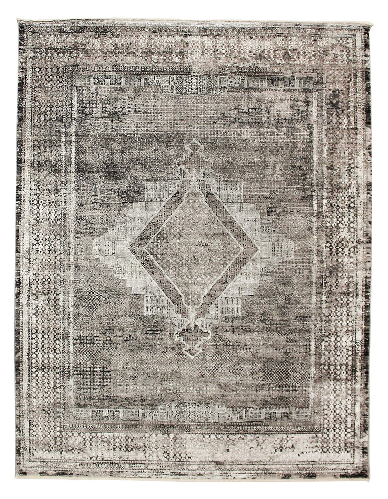 7x10 Gray and White Turkish Antep Rug