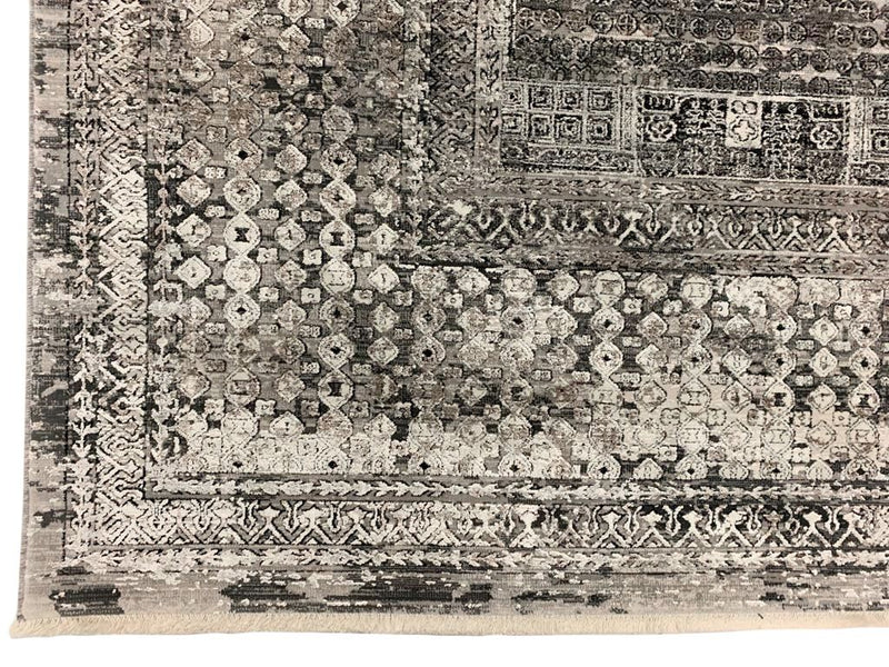 7x10 Gray and White Turkish Antep Rug