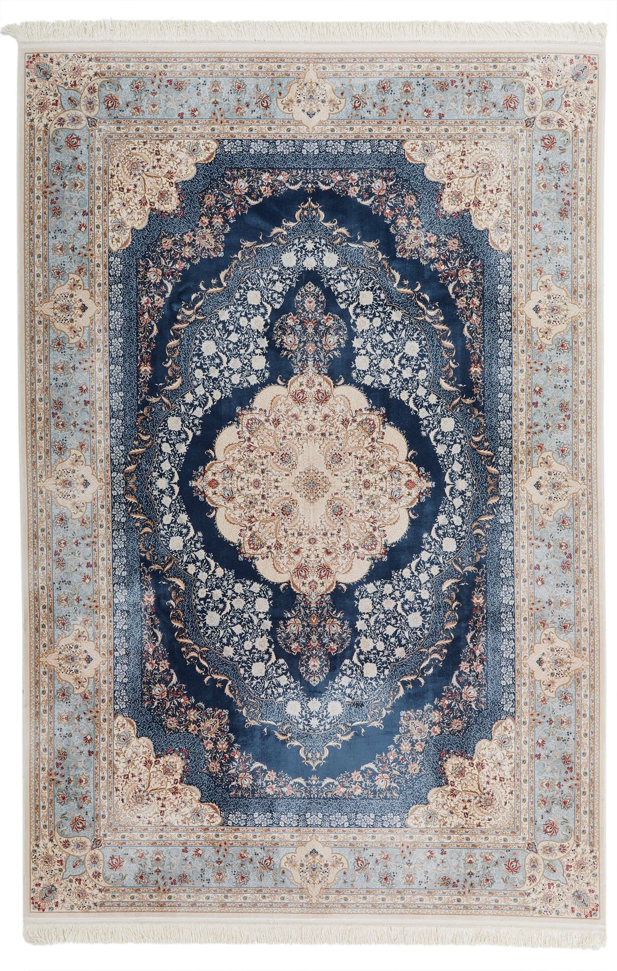 7x10 Blue and Ivory Turkish Antep Rug