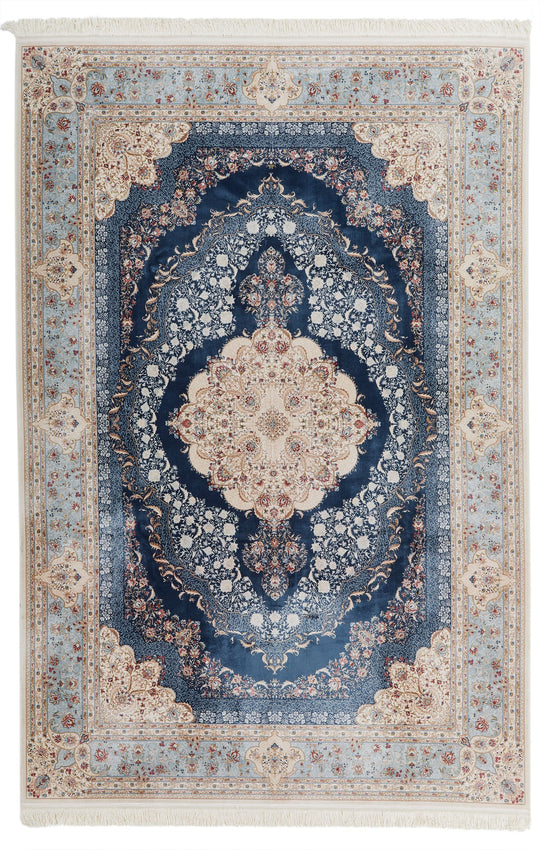 7x10 Blue and Ivory Turkish Antep Rug