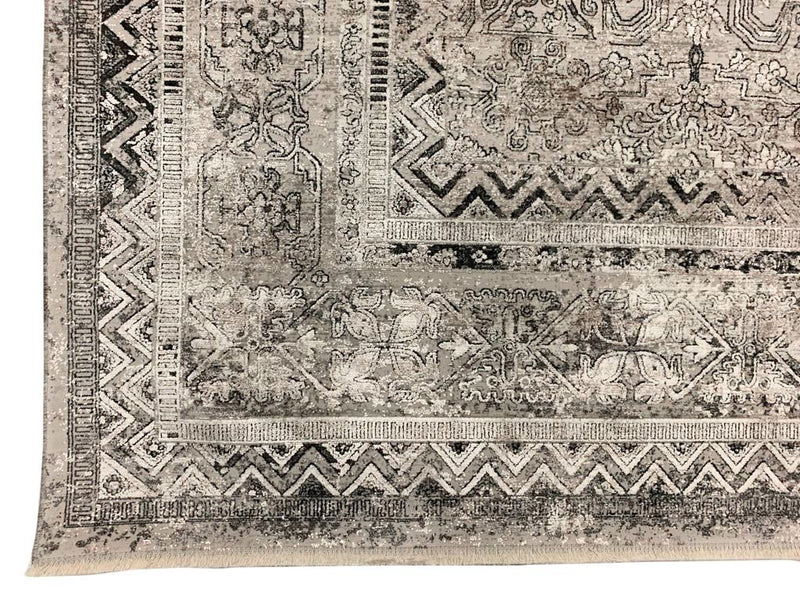 7x10 Gray and White Turkish Antep Rug