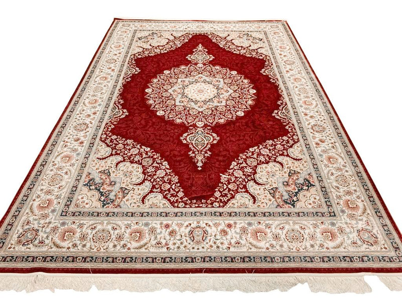 7x10 Red and Ivory Turkish Antep Rug