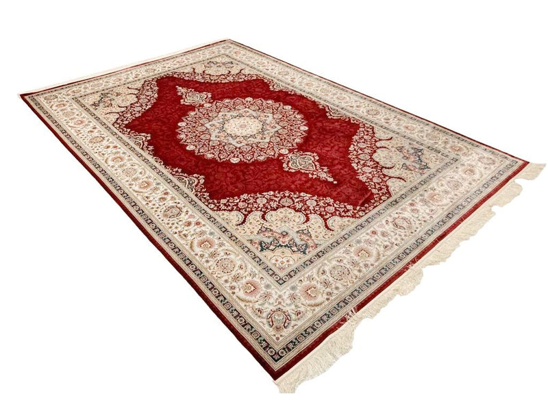 7x10 Red and Ivory Turkish Antep Rug