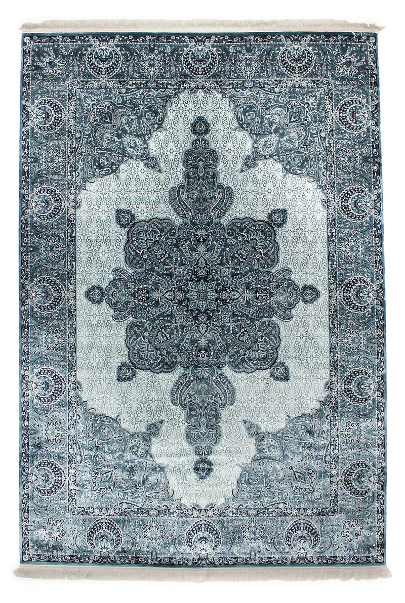 7x10 Navy and Off White Turkish Antep Rug