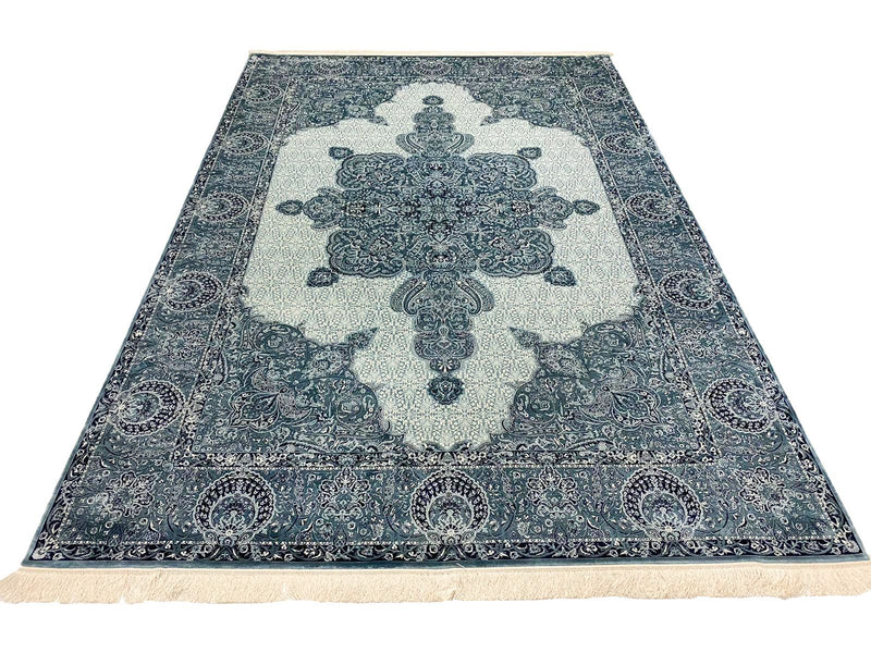 7x10 Navy and Off White Turkish Antep Rug