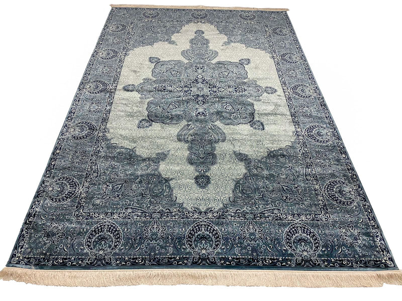 7x10 Navy and Off White Turkish Antep Rug