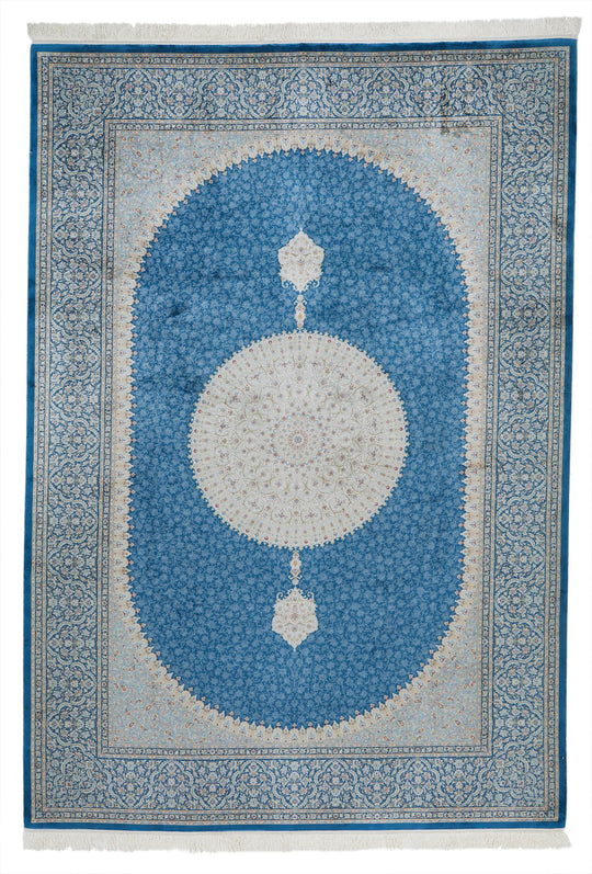 6x10 Ivory and Blue Turkish Antep Rug