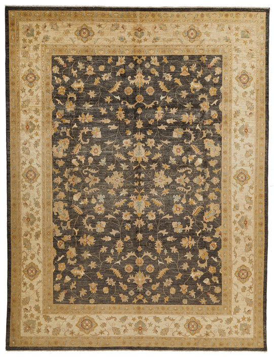 9x12 Gray and Ivory Turkish Oushak Rug
